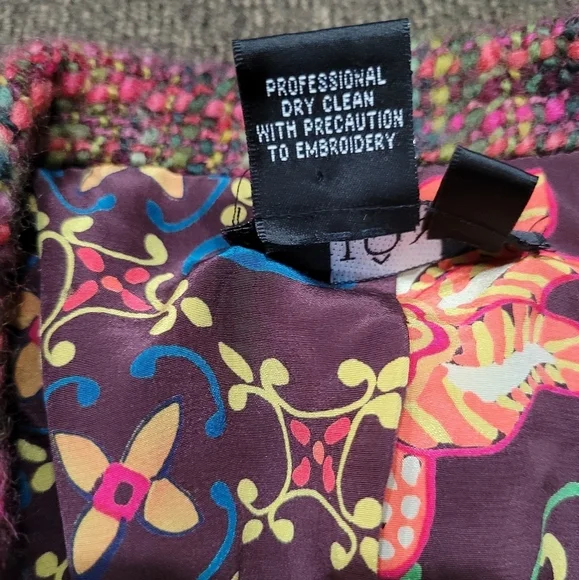 Floral Plaid Wool Blend Women's Blazer Size10 Fringe Classic Jacket - Picture 15 of 15